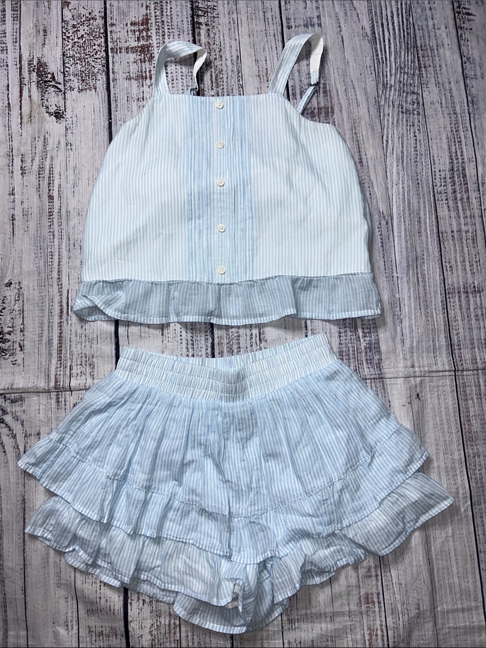 Abercrombie & Fitch uhñ Light Blue Striped Ruffle Tank & Shorts Set - Kids